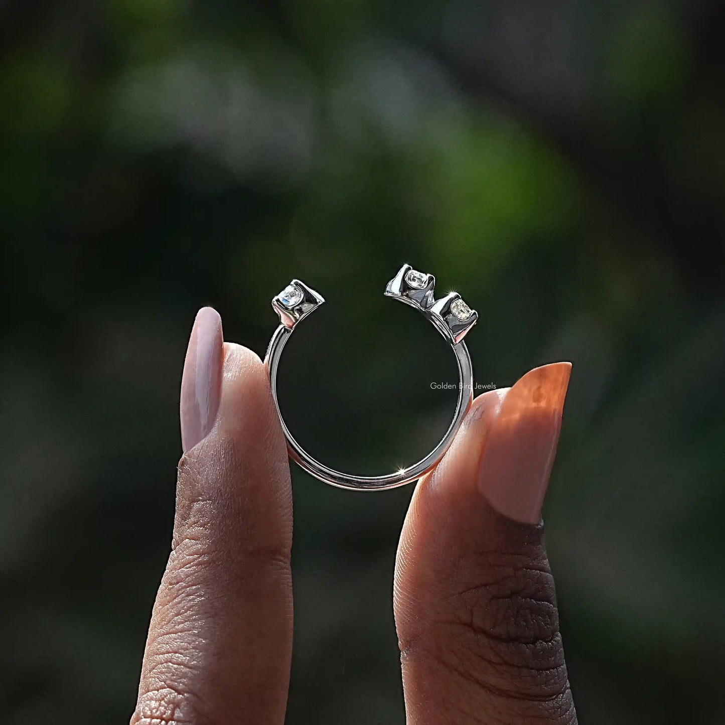 Round Cut Moissanite Open Cuff Wedding Ring