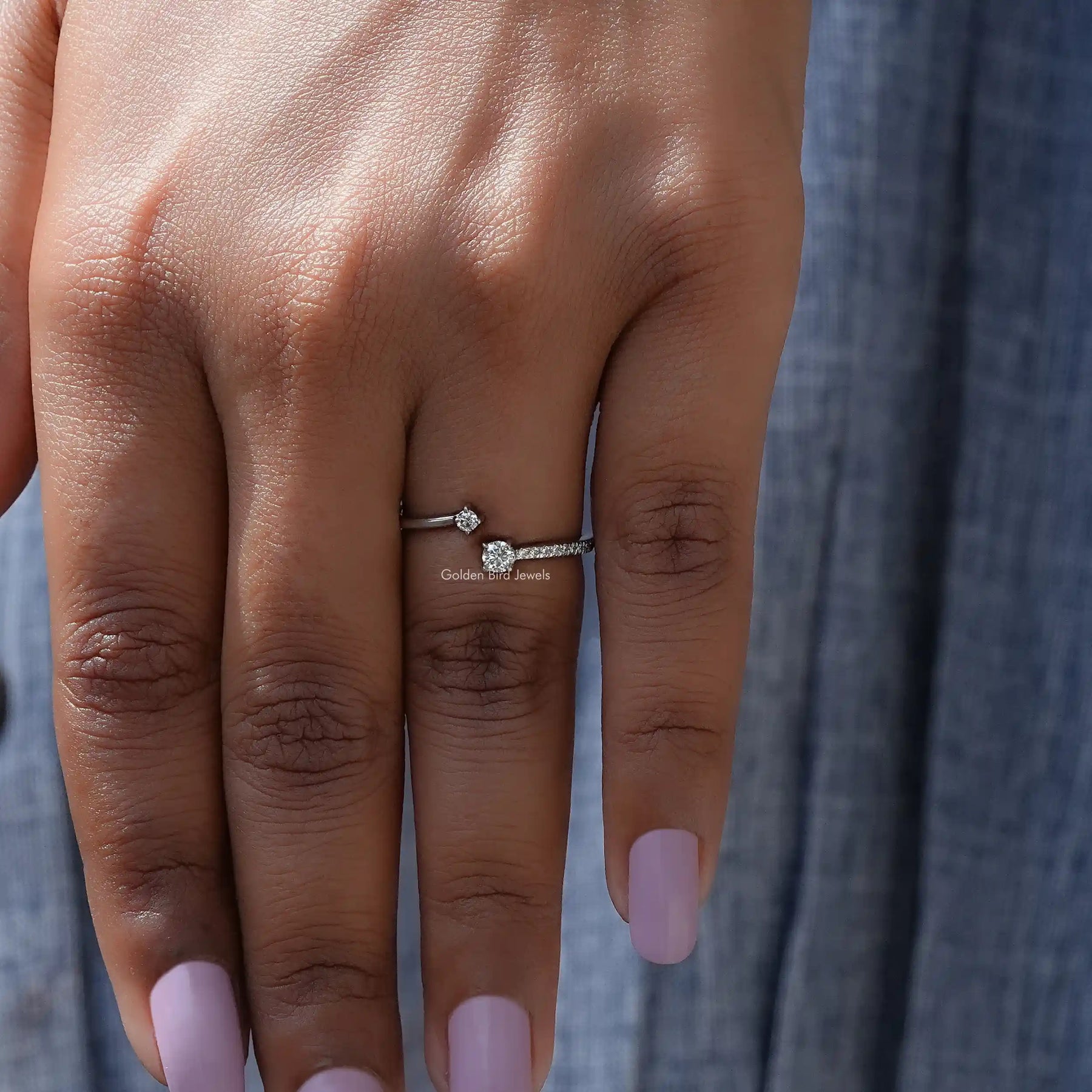 [Moissanite Round Cut Open Cuff Band]-[Golden Bird Jewels]