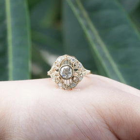 [Front view of moissanite round cut ring made of 14k yellow gold]-[Golden Bird Jewels]