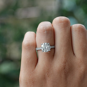 Detailed View Of Round Cut Diamond Moissanite Ring In White Gold