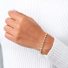 [This moissanite round cut tennis bracelet made of 14k yellow gold]-[Golden Bird Jewels]