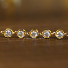 [Front view of moissanite round cut tennis bezel setting bracelet]-[Golden Bird Jewels]