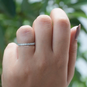 [Side view of five stone wedding band in 14k white gold]-[Golden Bird Jewels]