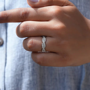 [White Gold Round Cut Moissanite Eternity Band]-[Golden Bird Jewels]