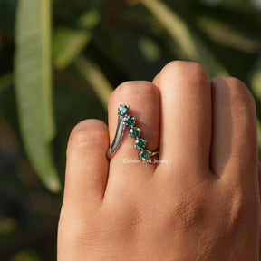 Detailed View Of Moissanite Round Cut V Shaped Ring