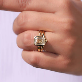 [This off white emerald cut ring set in bezel setting]-[Golden Bird Jewels]