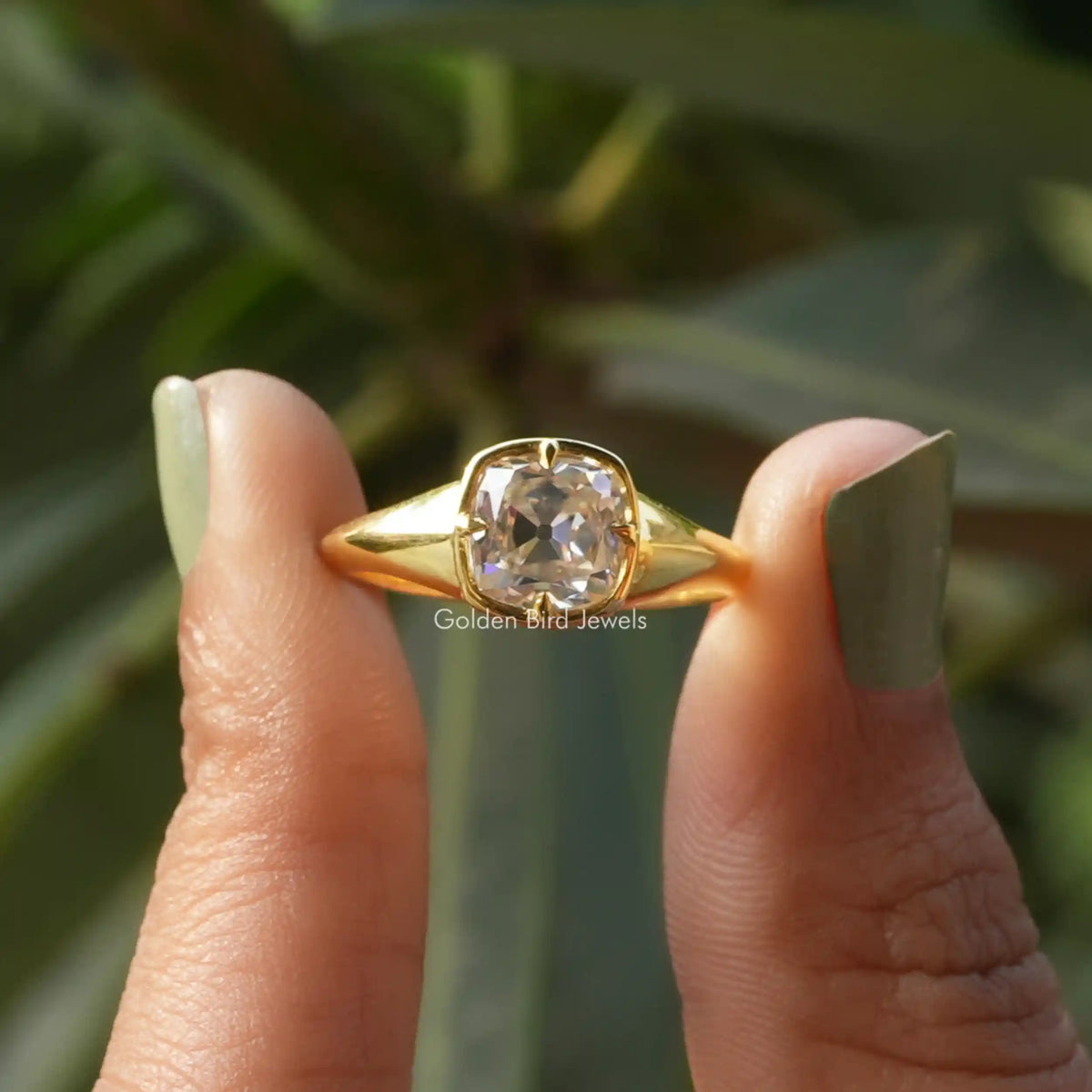 [Old Mine Cut Cushion Moissanite Ring In Prong Setting]-[Golden Bird Jewels]