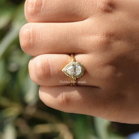 Old Mine Pear Shaped Moissanite Solitaire Ring