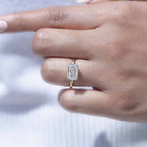 Half Bezel Radiant Cut Moissanite Solitaire Ring