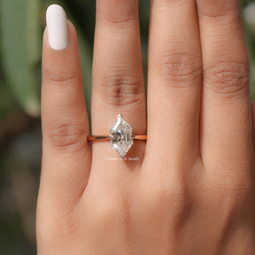Moissanite Ring with Step Cut Dutch Marquise stone on finger