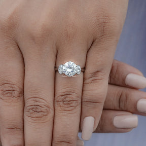 Old European Round And Oval Moissanite Three Stone Ring