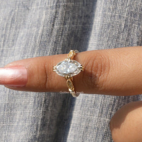 In finger front View of Moissanite Moval Cut Engagement Ring