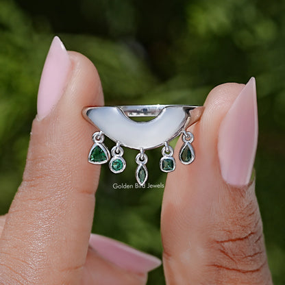 Multi Shape Gemstone Curved Bezel Set Engagement Ring