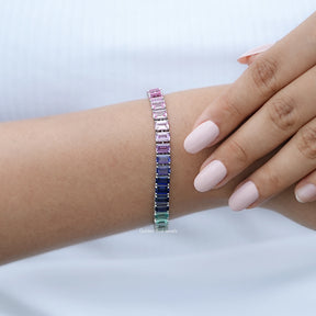 Gradient Multi Color Emerald Gemstone Tennis Bracelet