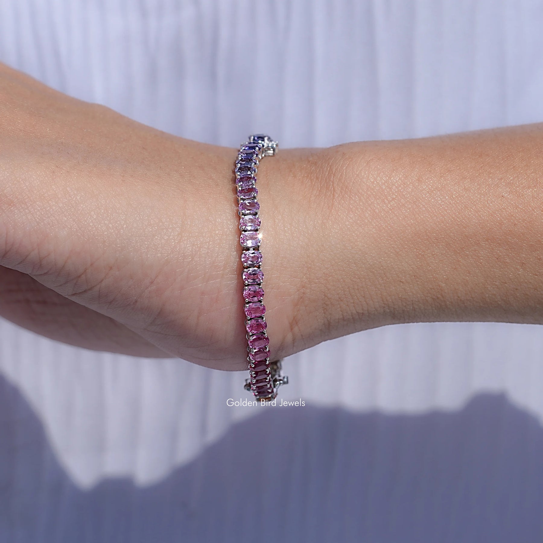 Gradient Multi Color Oval Gemstone Tennis Bracelet