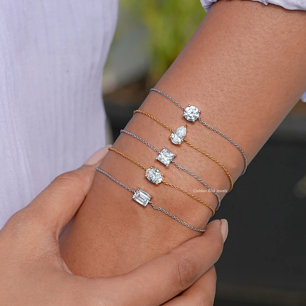 Multi Shape Diamond Bracelet 14K Solid Gold Princess 6.00