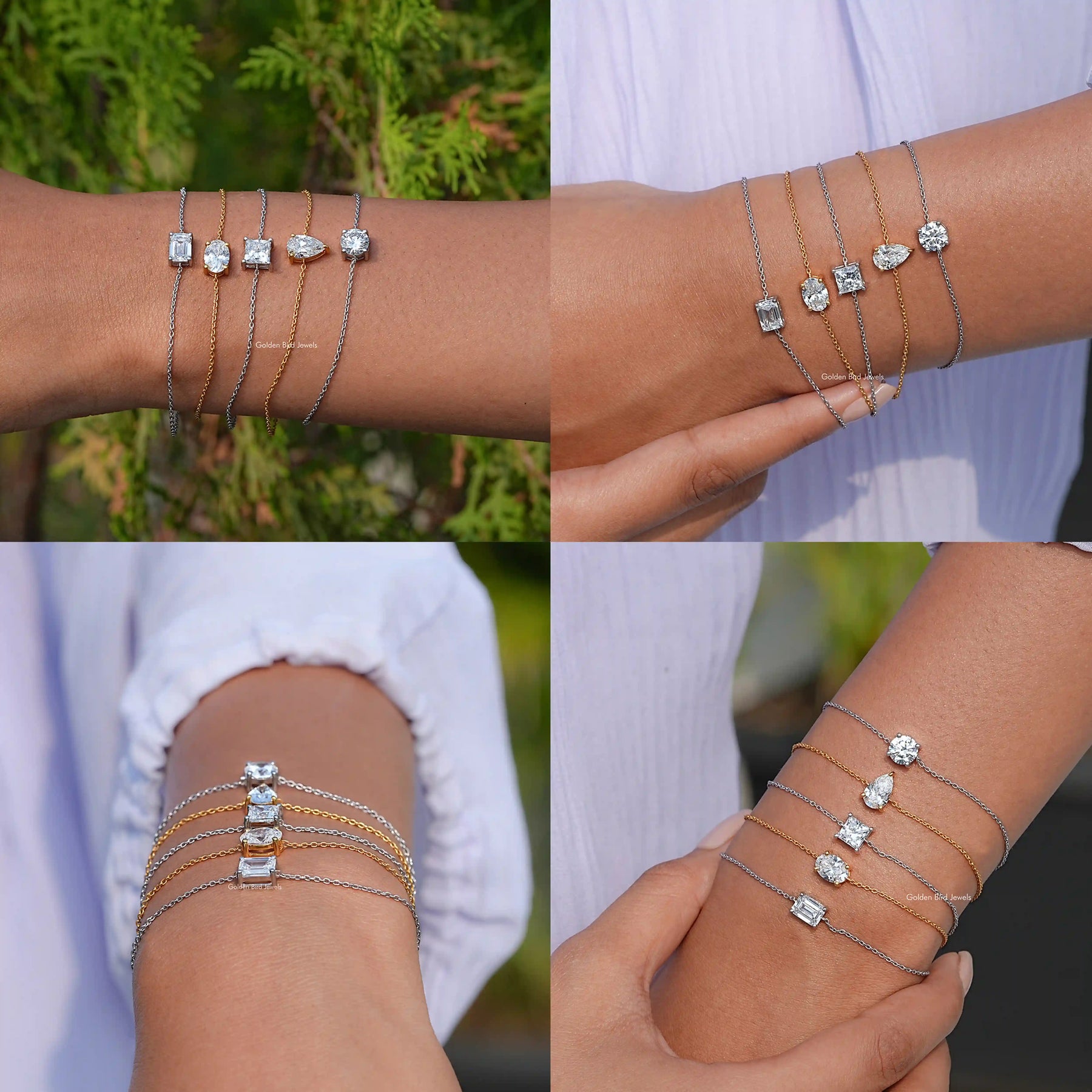 Multi Shape Moissanite Solitaire Chain Bracelet