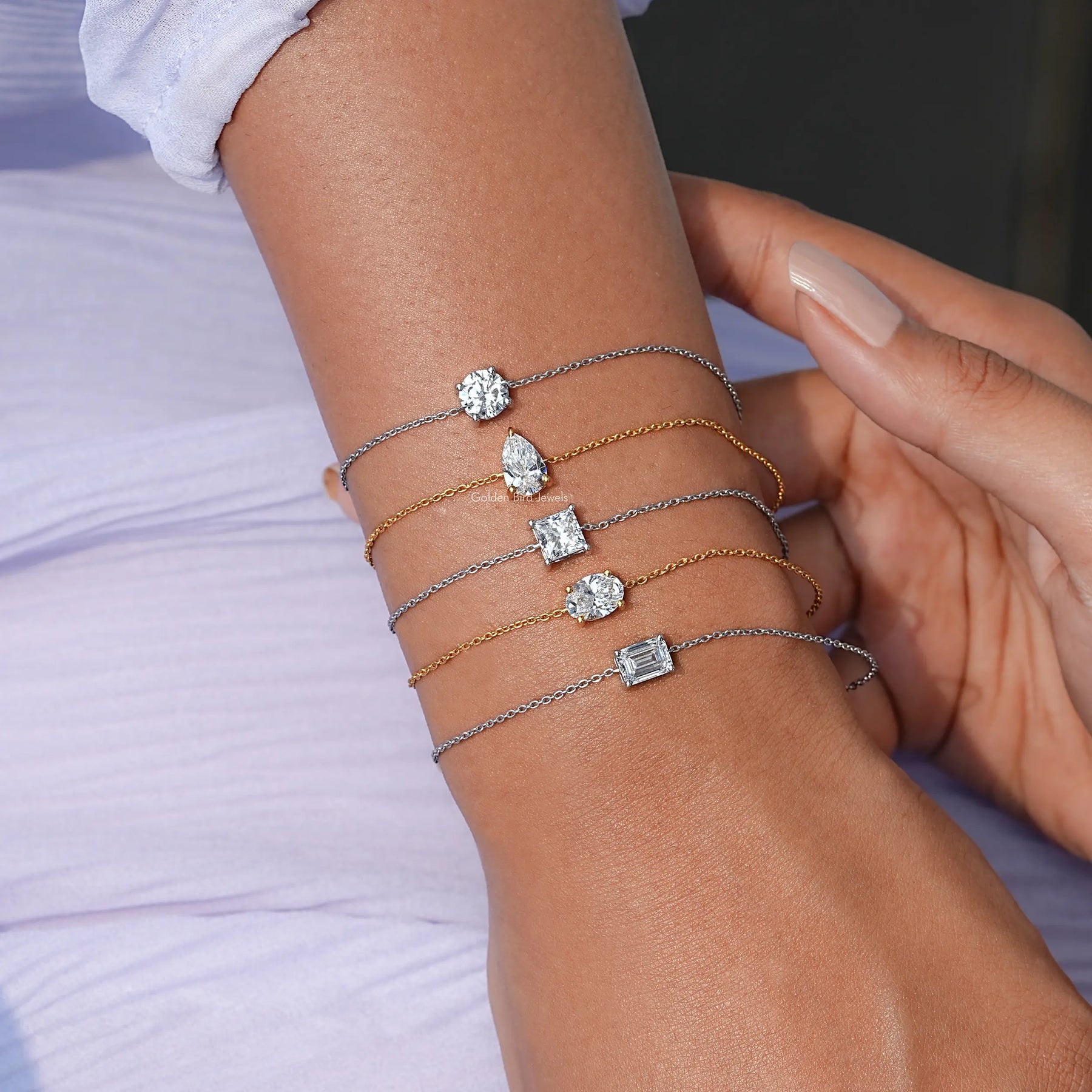 Multi Shape Moissanite Solitaire Chain Bracelet