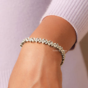 [On hand front view of marquise and round cut multi stone bracelet]-[Golden Bird Jewels]