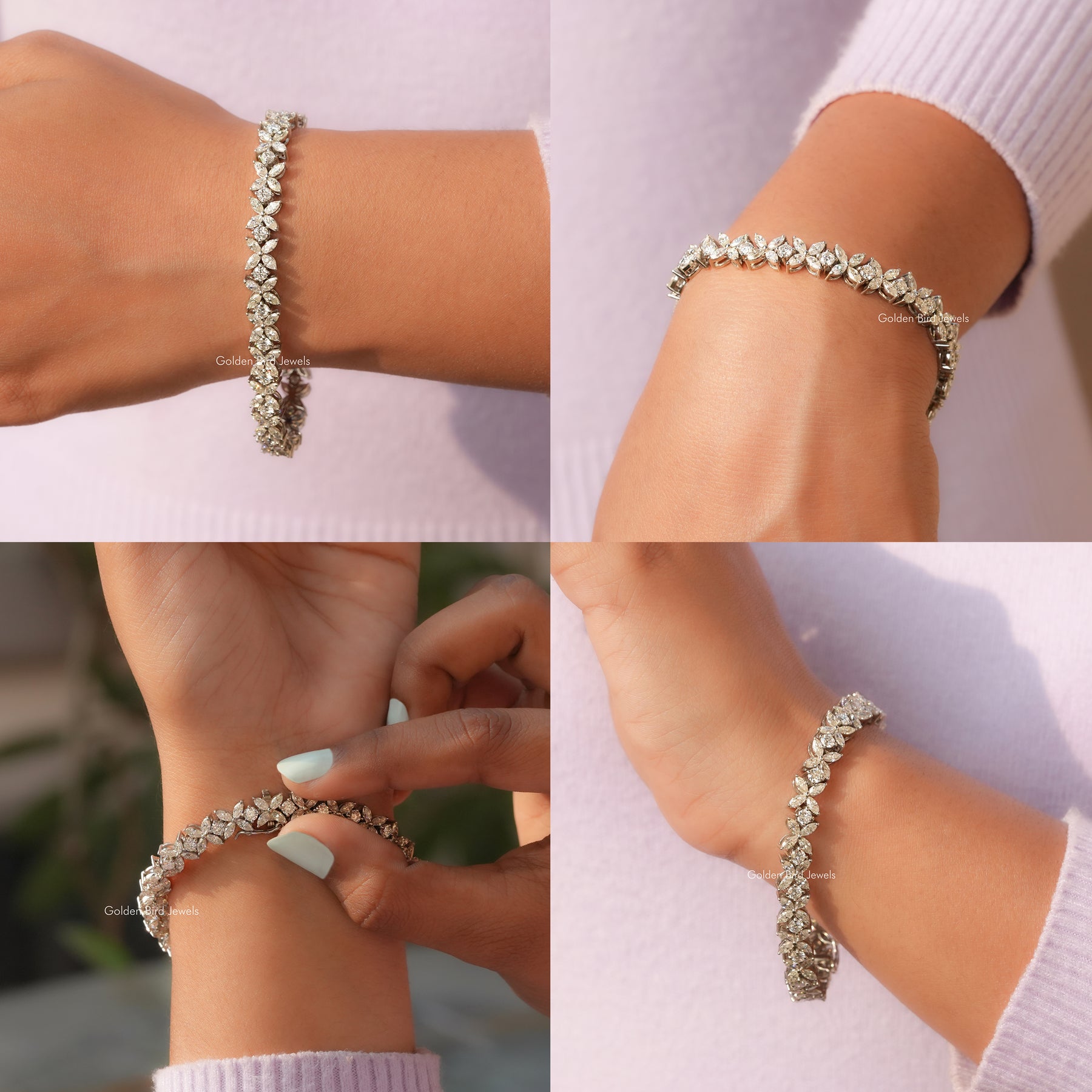 [Collage of marquise and round cut multi stone bracelet]-[Golden Bird Jewels]