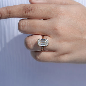 Near Colorless Old Mine Emerald Cut Moissanite Ring