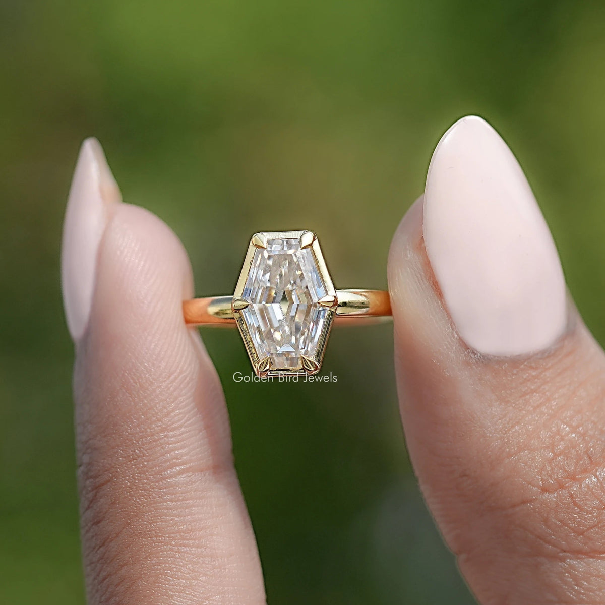Near Colorless Old Mine Lozenge Moissanite Solitaire Ring