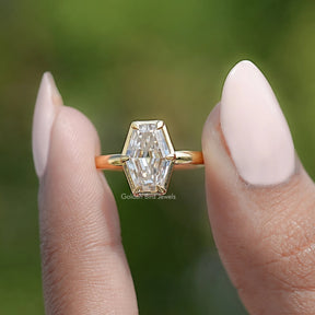Near Colorless Old Mine Lozenge Moissanite Solitaire Ring