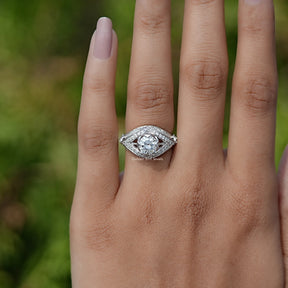 Top view of Round Art Deco Moissanite  ring  