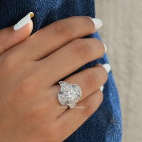 OEC Round Cut Moissanite Handmade Engagement Ring