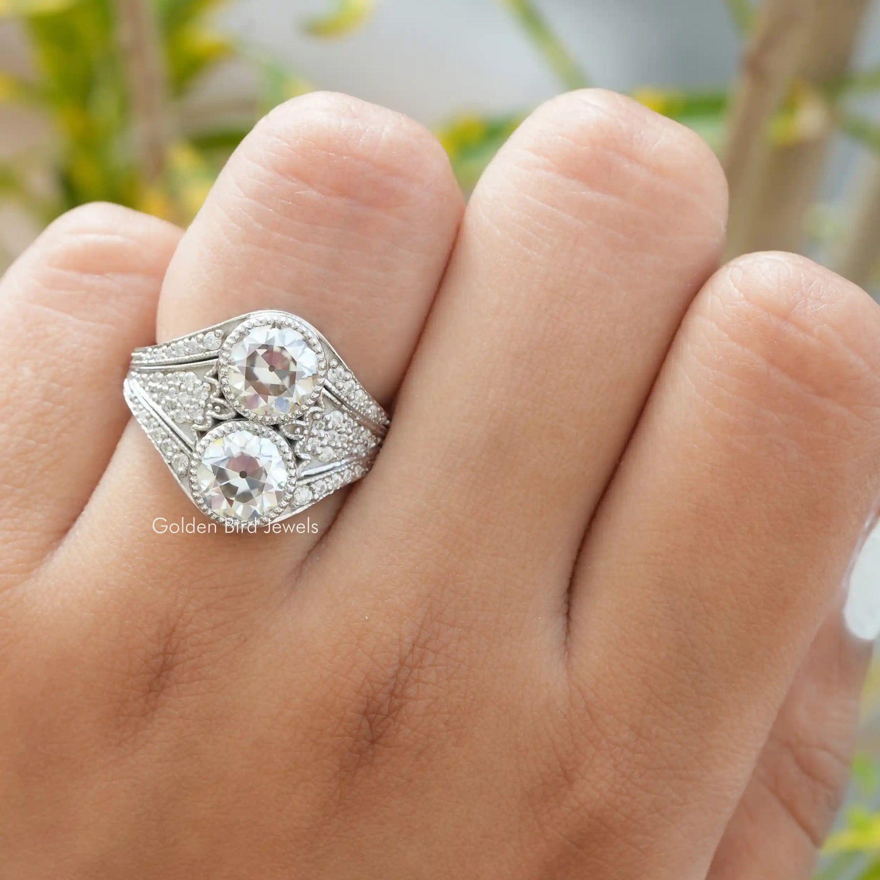 [OEC Vintage Style Moissanite Ring]-[Golden Bird Jewels]