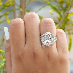 [White Gold Old European Round Cut Moissanite Ring]-[Golden Bird Jewels]