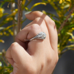 OEC Round Moissanite Art Deco Engagement Ring