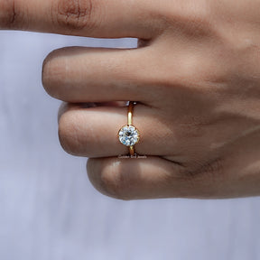 View of European Cut Moissanite Ring in prongs setting 