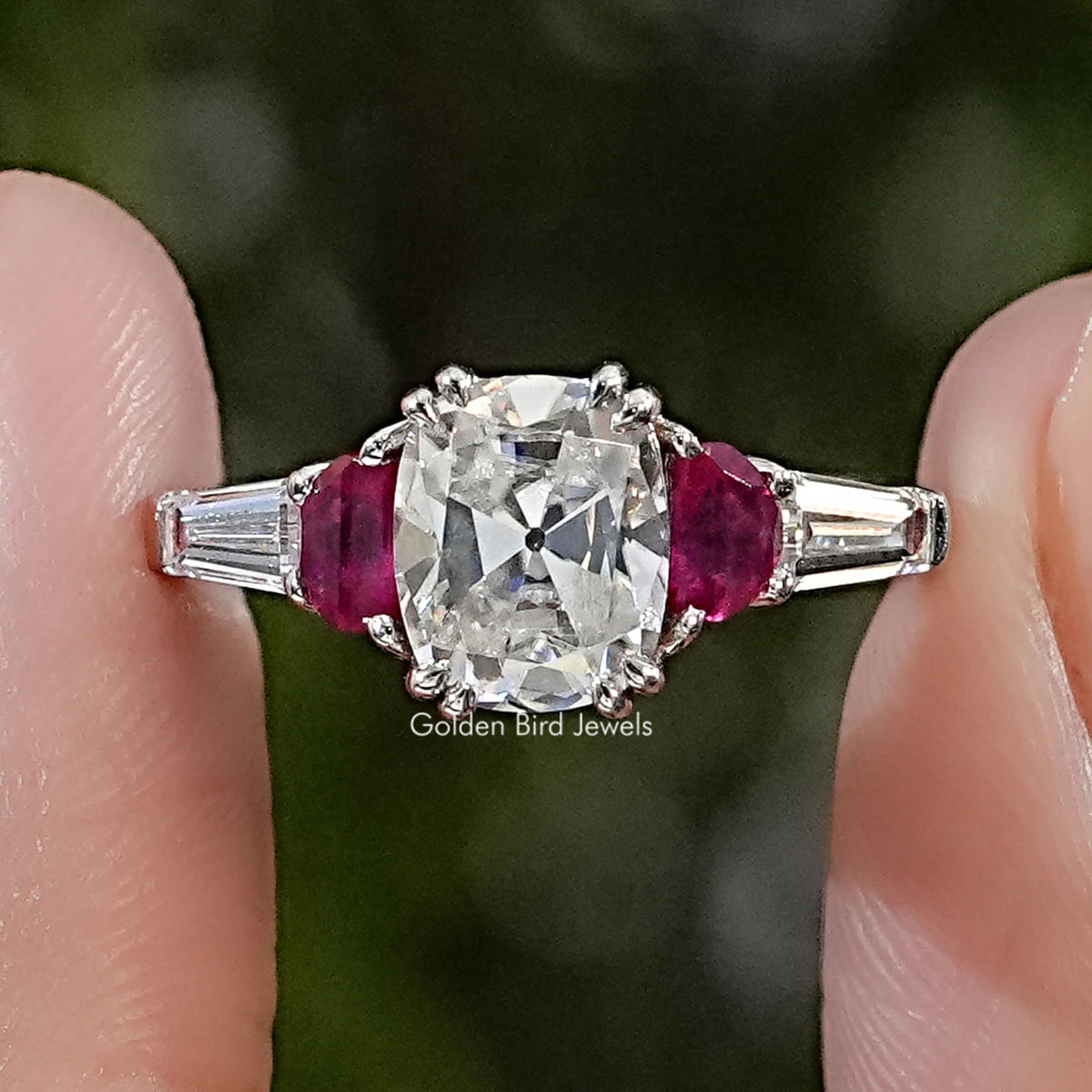 Old Mine Cushion Moissanite Five Stone Engagement Ring