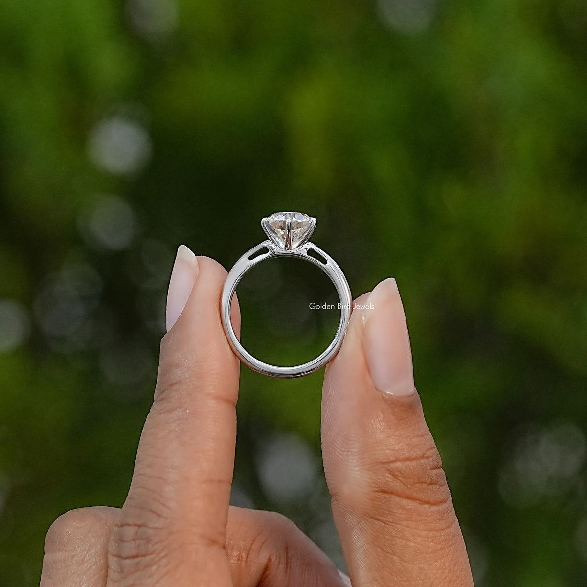 OEC Round Cut Moissanite Solitaire Accent Ring