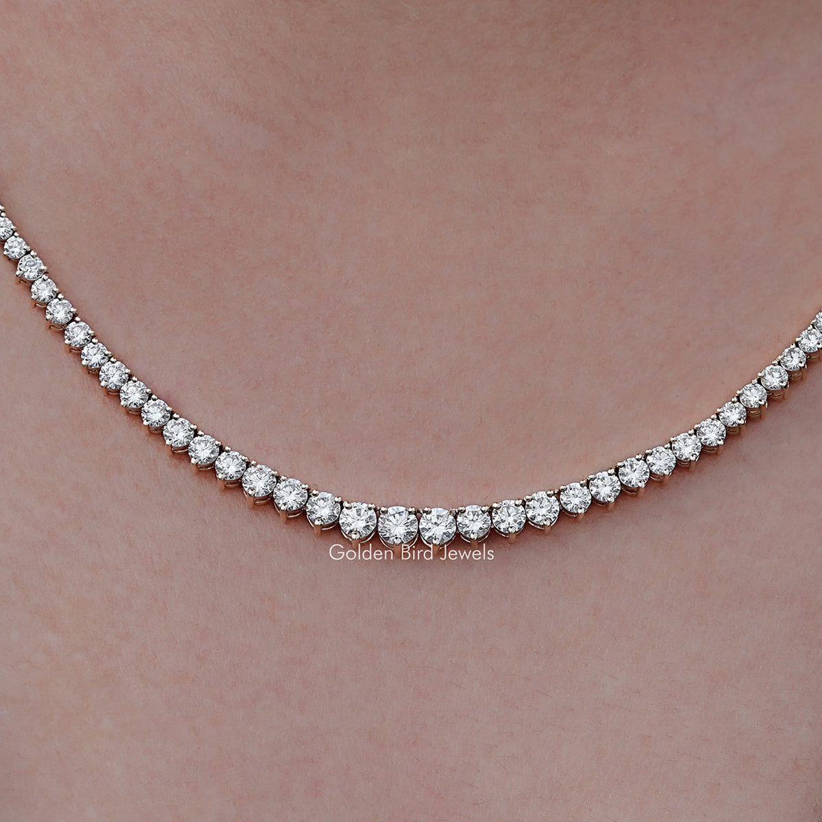 Round Cut Lab Diamond Graduated Tennis Necklace