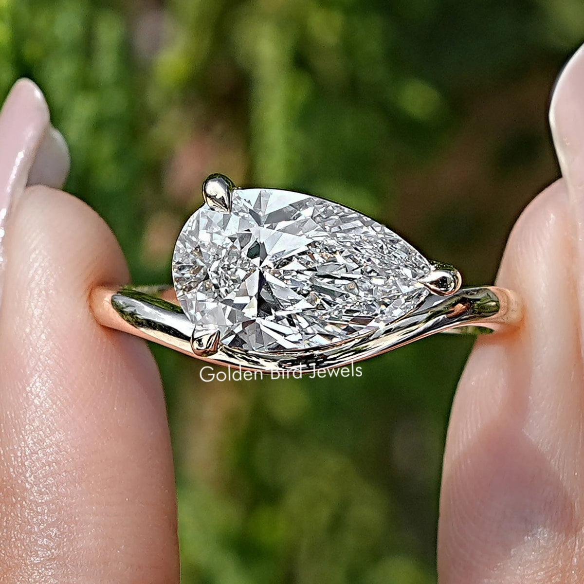 Pear Lab Diamond Curved Solitaire Ring