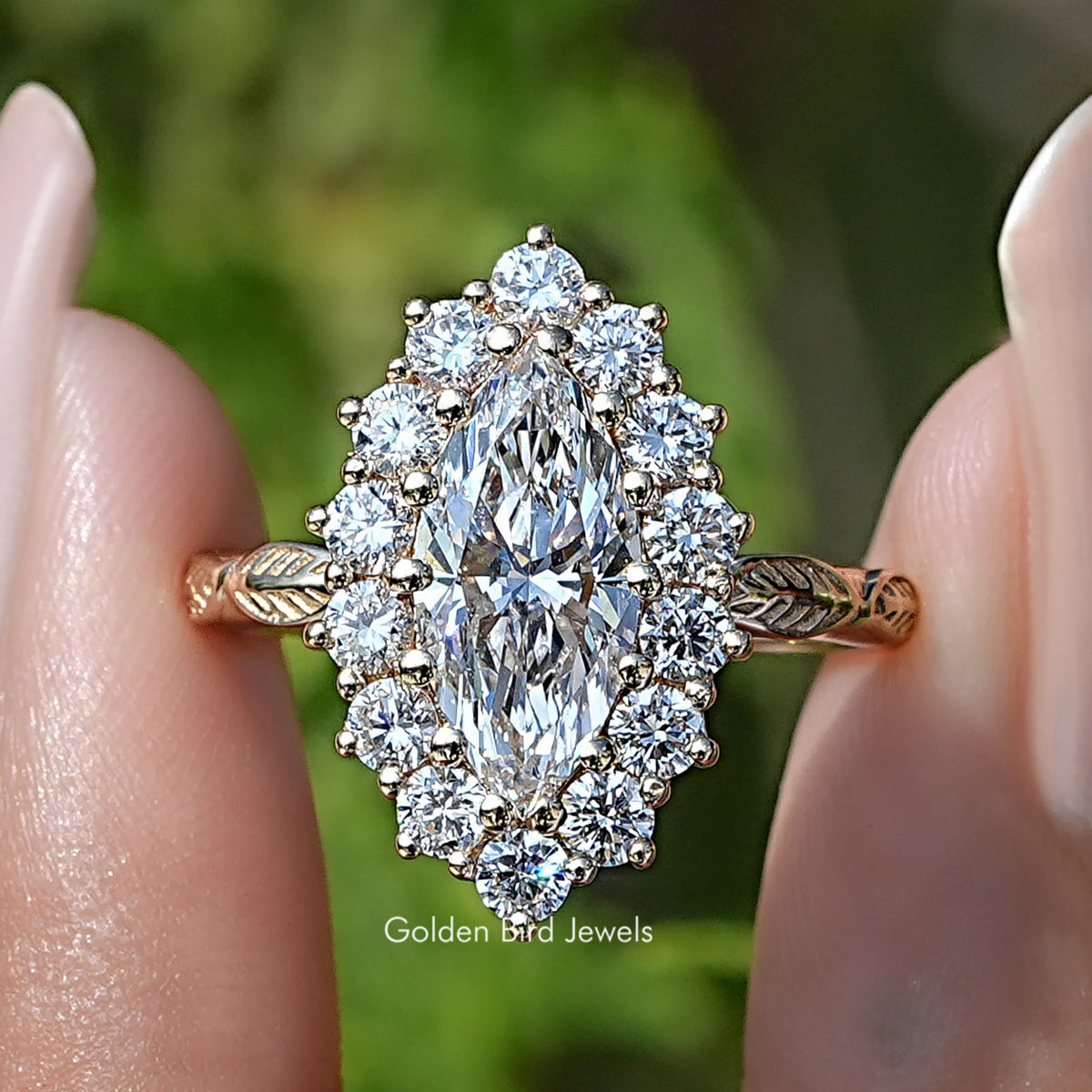Marquise Cut Lab Diamond Halo Engagement Ring