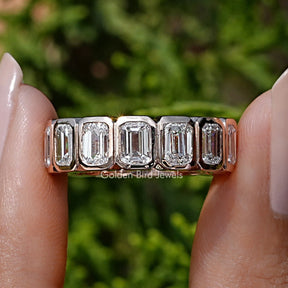 Emerald Cut Lab Diamond Bezel Set Eternity Band