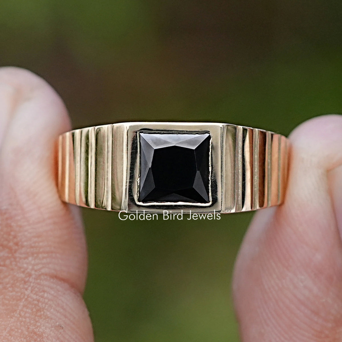Princess Cut Black Gemstone Solitaire Men's Ring