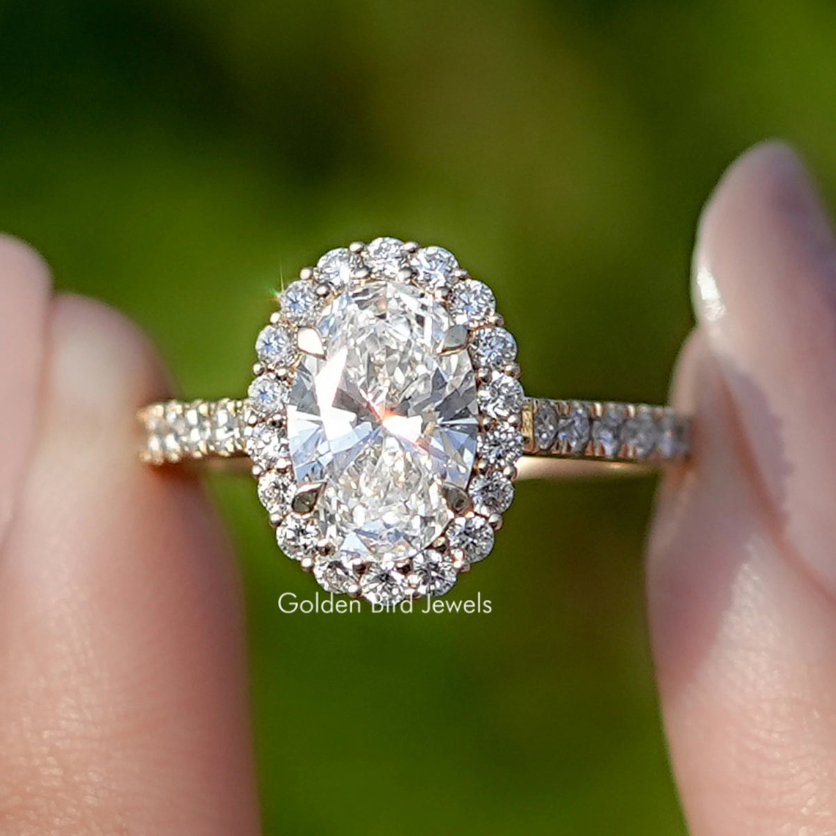 Oval Cut Lab Diamond Halo Engagement Ring