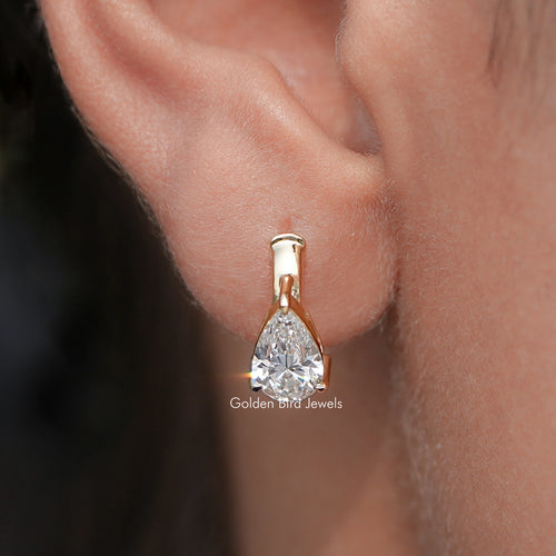 Pear Cut Lab Diamond Solitaire Huggie Hoop Earrings