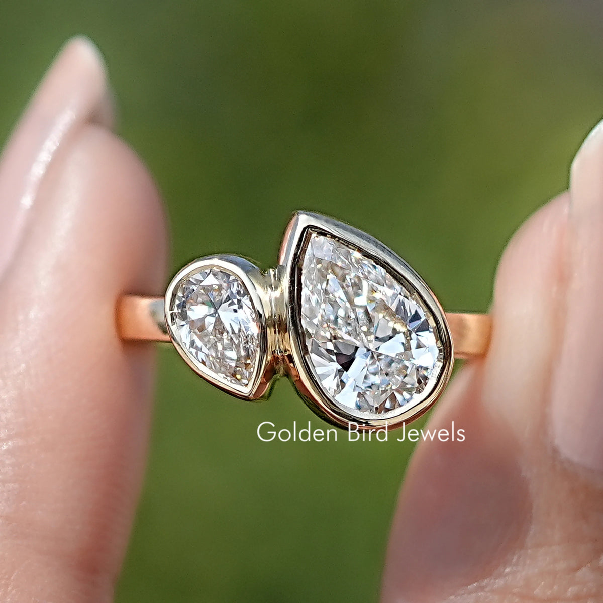 Bezel Set Pear Cut Lab Diamond Toi Et Moi Ring