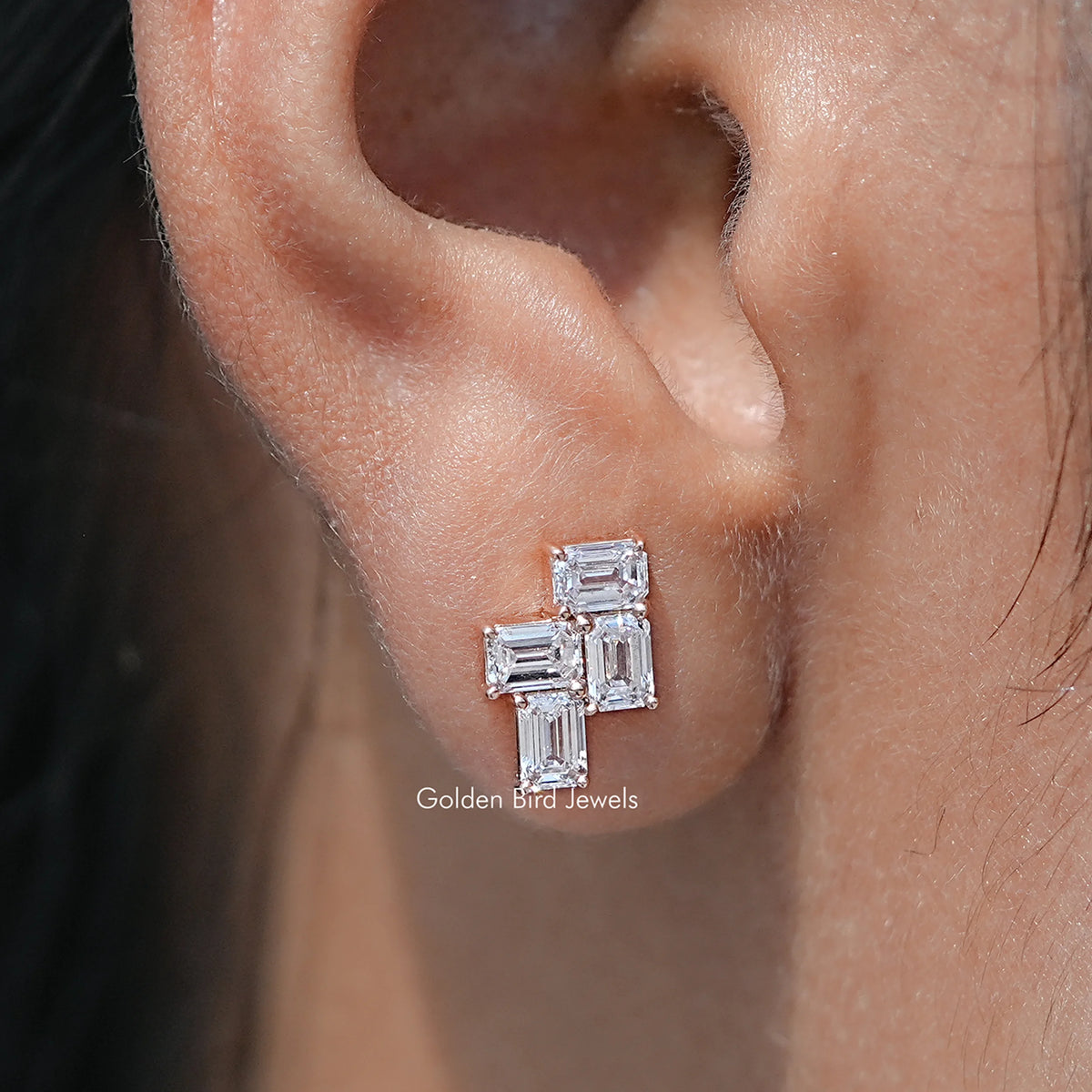 Emerald Cut Lab Grown Diamond Drop Earrings