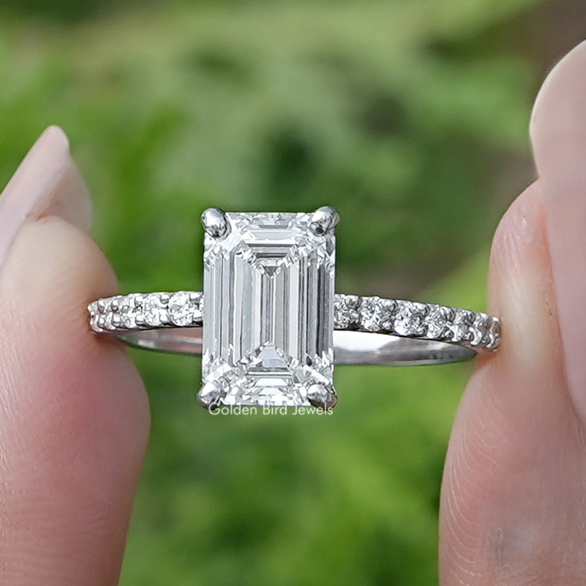 Emerald Cut Solitaire Accent Lab Diamond Ring