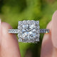 Front view of Princess Cut Lab Diamond Halo Accent Ring in two fingers 