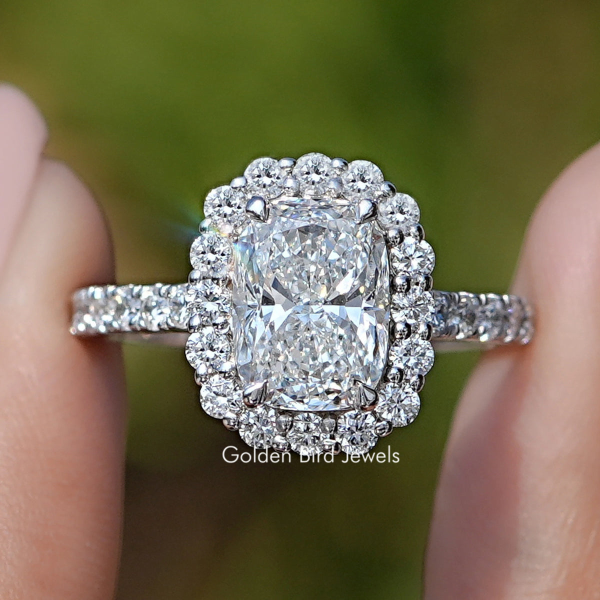 Lab Diamond Cushion Cut Halo Accent Ring