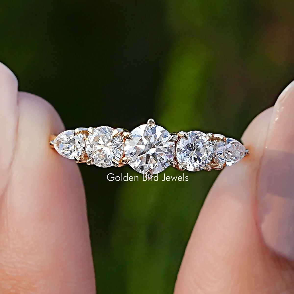 Five Stone Round And Pear Cut Lab Diamond Ring