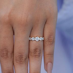 In finger front view of Round Cut Lab Diamond Five Stone Ring