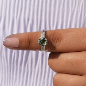 In finger front View of Octagon Cut Moissanite Ring In White Gold